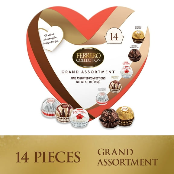 Ferrero Collection Valentine's Heart Gift Box, 14 Assorted Dark, Coconut, Almond, Cappuccino Gift Box, 5.1 oz