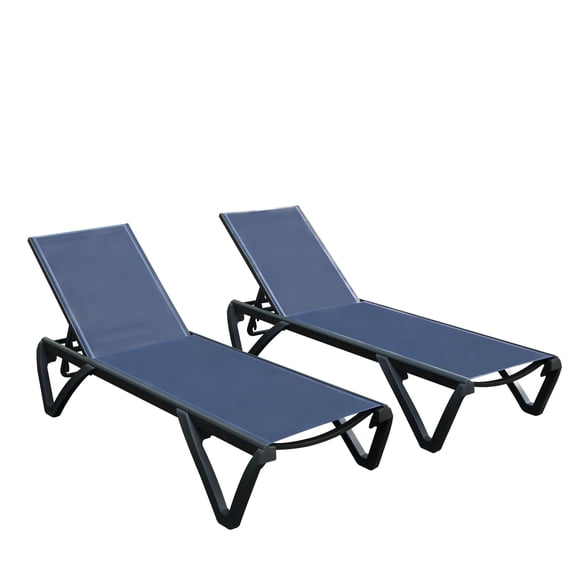 CQSXDA 2-Piece Modern Outdoor Lounge Chair Set, Adjustable 5 Position Chaise Lounges with Rust-Free Aluminum Frame for Terraces and Swimming Pools, Navy Blue