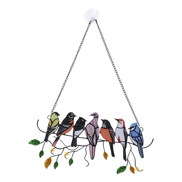 Colgante de 4 Pájaros, Diseño Colorido de Hierro Pintado a Mano, Decoración Alegre para Ventanas, Ilumina Cualquier Espacio, con Ventosa, Arte Único Hecho a Mano, Gran Regalo para Seres Queridos, 1 A