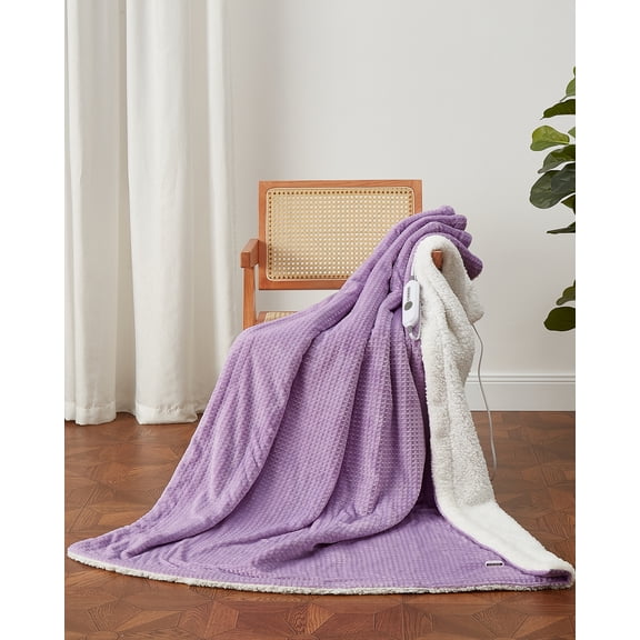Gaderth Heated Blanket Throw, Waffle Weave Electric Throw Blanket Fast Heating With LCD Controller, 4 Heat Levels & 10 Hour Auto Shut Off, Machine Washable