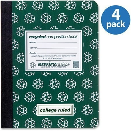 (4 Pack) RECYCLED COMP 9.75"x7.5" COLLEGE RULED WITH MARGIN LOGO CVR