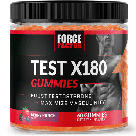 Force Factor Test X180 Gummies, Testosterone Booster for Men with Tongkat Ali, Horny Goat Weed, Tribulus & Fenugreek, Berry Punch, 60 Gummies