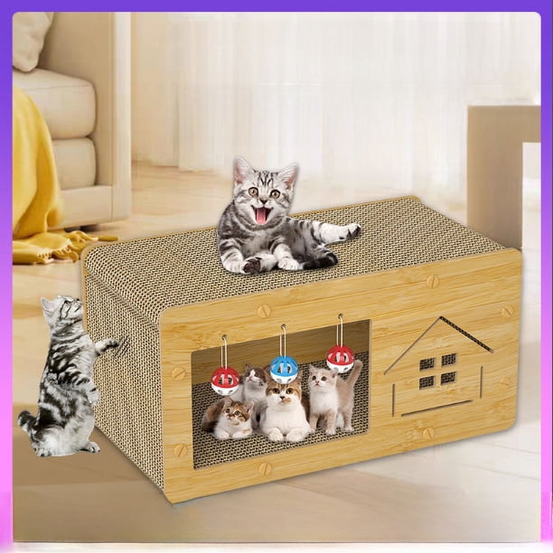 Tablero rascador para gatos, nido para gatos, multifuncional, de doble capa, tablero de densidad, papel corrugado, resistente a los arañazos, casa para gatos, suministros para mascotas