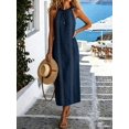 thumbnail image 7 of Womens Blue Halter Maxi Dress Summer Casual Side Slit Sleeveless Long Gown, 7 of 7
