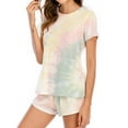 thumbnail image 4 of Women Tie-Dyed Short Sleeve Elastic Waist Pajama Set, 4 of 7