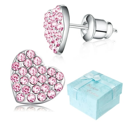Stud Pouch - Buyless Fashion Girls Heart Stud Earrings With Push Backs Rhodium Plated