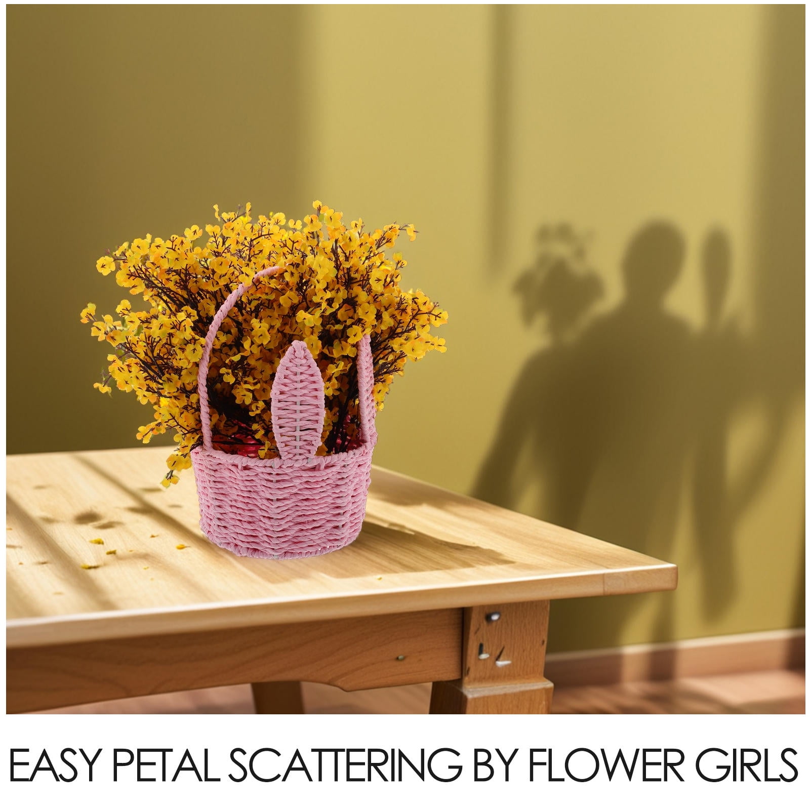 FRCOLOR Easter Bunny Woven Basket for Party Favors Handmade Straw Wicker Easter Candy Eggs for KidsCute Rabbit Picnic Hamper for Egg Hunt Party Present Toy Storage Pink