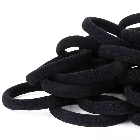 TUWAFE 2026 New 50Pcs Black Hair Ties for Women, Cotton Seamless Hair Bands, Elastic Ponytail Holders, No Damage for Thick Hair for Gym, Work, Party, Travel, Daily Use, 2 Inch in Diameter