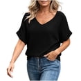 thumbnail image 3 of Diufon Womens Gauze Tops Summer Casual Short Sleeve V Neck Cotton Linen Blouse Solid Color Textured Tunic Tees, 3 of 8