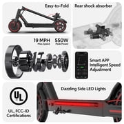 Electric scooters for adults, 550W, 19 mph, 19-mile range, foldable, 8.5 tire, side light & app