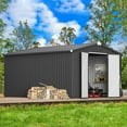thumbnail image 4 of YODOLLA 10'x 14' Dark Gary Metal Storage Shed, Lockable Outdoor Utility Shed for Garden Backyard Tool Storage, 4 of 8
