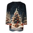 thumbnail image 4 of Uootdi Christmas Gifts Christmas Shirts for Women 3/4 Sleeve Round Neck Tunic Tops Glitter Xmas Tree Print Tshirt Gift Pullover Blouses, 4 of 5