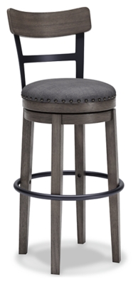 Ashley Caitbrook 30.5" Industrial Pub Height Swivel Barstool - Gray Upholstered Seat With Nailhead Trim - View #6