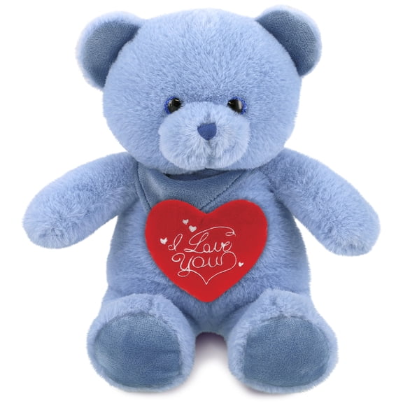 DolliBu I Love You Plush Super Soft Baby Blue Bear - Cute Stuffed Animal Blue Bear with Red Heart Plush for Valentines, Anniversary, Romantic Date, Boyfriend, or Girlfriend Gift - 8 Inches