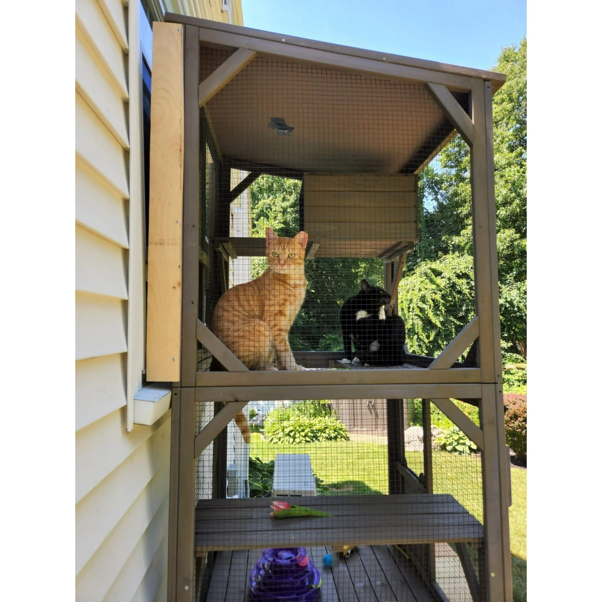 MEDEHOO 71 " Outdoor Catio Cat Enclosure , Kitty House Indoor with Perches and Condos Large Cat Shelter -Waterproof Catio Shelter with Wheels
