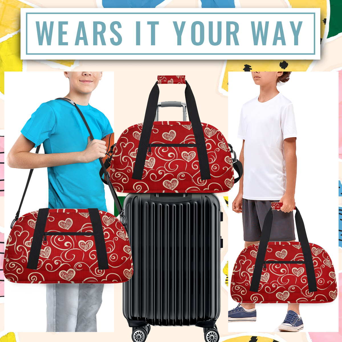 Herdesigns Red Sports Duffle Bags Travel Duffle Bag Gym Bag Heart Weekender Travel Bag Waterproof Overnight Bag Carry On Travel Tote Bag Dance Bags