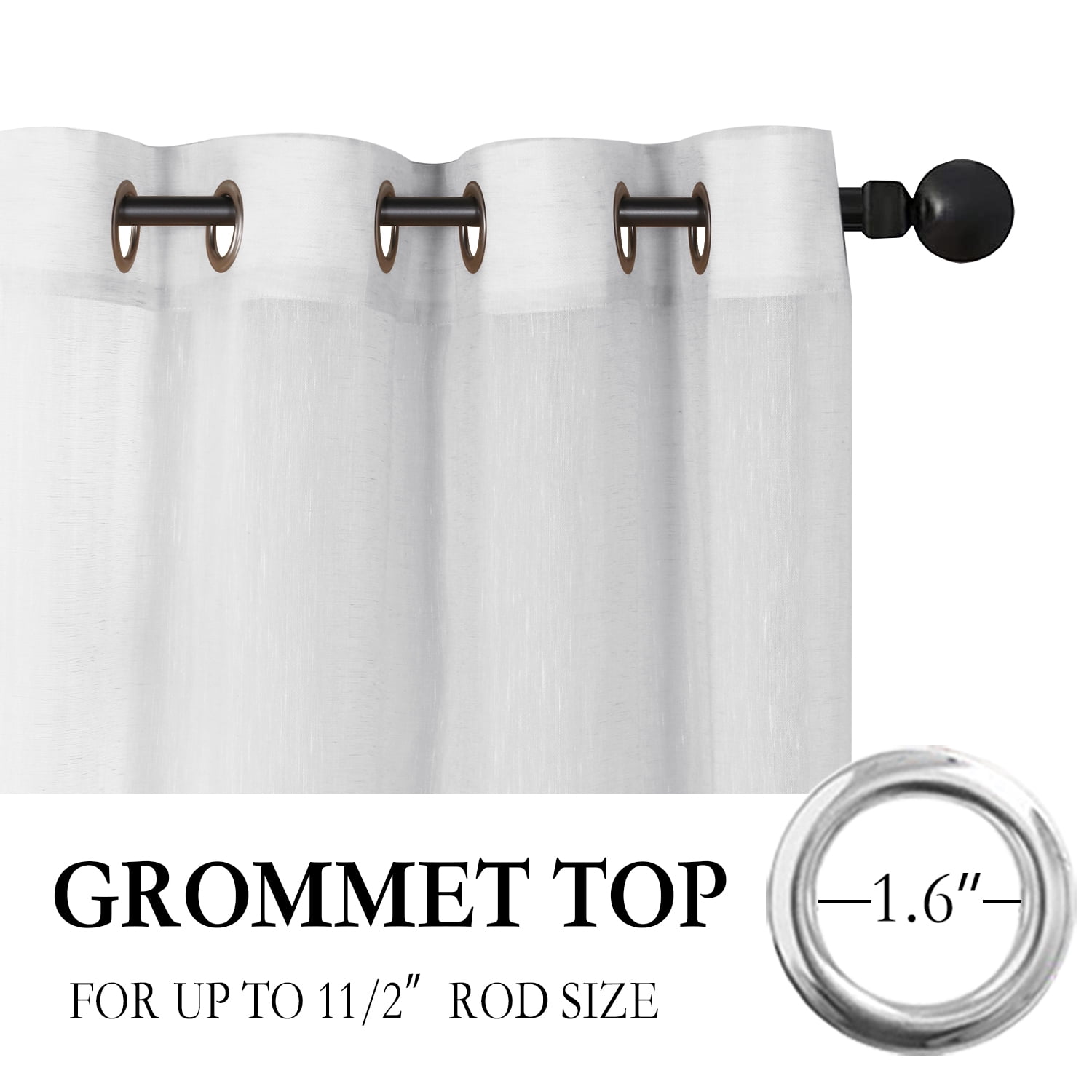 PrimeBeau Semi Sheer Linen Curtains Light Filtering Grommet Draperies, 52"x84" , 2 Panel Set, White
