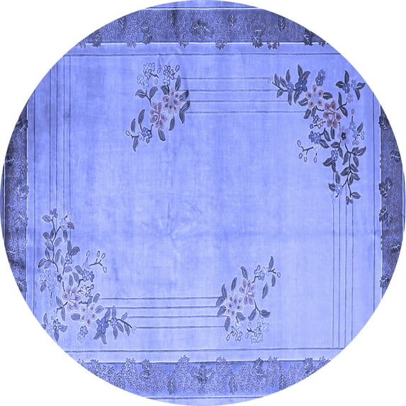 Ahgly Company Machine Washable Indoor Round Oriental Blue Asian Inspired Area Rugs, 8' Round