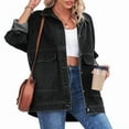 thumbnail image 2 of Chaqueta Vaquera de Mujer, Estilo Boyfriend, Extragrande, con Botones, Larga, Aberturas Laterales Negro y Gris XL, 2 of 9