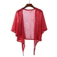 thumbnail image 2 of Olyvenn Women Summer Short Sleeve Sheer Mesh Shrug Bolero Cardigan Front Tie Up Open Stitch Beach Cover Up Wine 10, 2 of 5