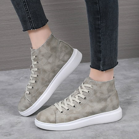 

HIBRO Women Canvas Breathable Solid Color Flat Round Toe Comfortable Lace Up Casual Single Shoes