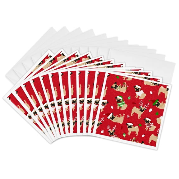 3drose, Christmas Pugs Pattern, 12 Greeting Cards with Envelopes