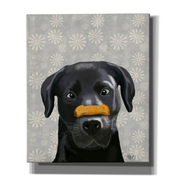 Epic Graffiti 'Black Labrador With Bone on Nose' by Fab Funky, Canvas Wall Art, 20"x24"