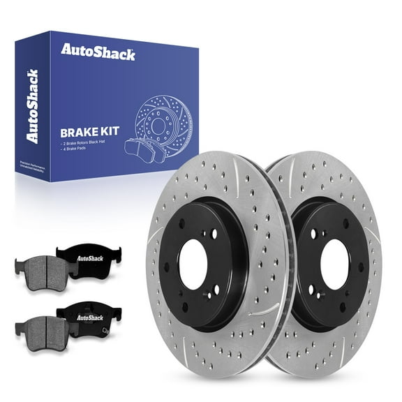 AutoShack 11.09" (281.8 mm) Front Vented Drilled & Slotted Brake Rotors E-Coated   Premium Ceramic Brake Pads | Replacement for 2022-2024 Honda Civic | 6-PC Brake Kit | ShadowGuard