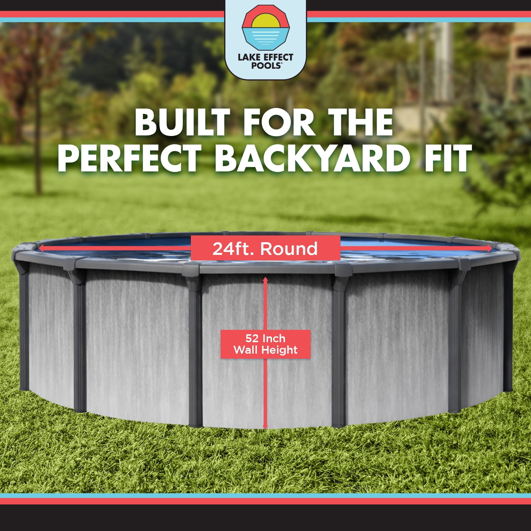Lake Effect 24' x 52" Lanai Round Brushed Steel Above Ground Swimming Pool