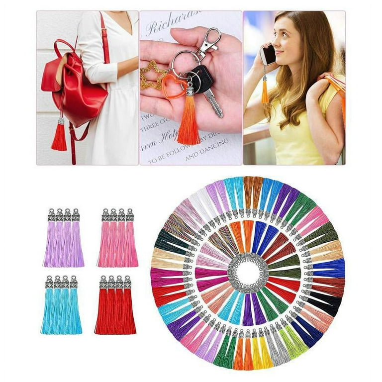 100 Pieces Keychain Tassels Bulk Multi Colored Tassel Pendants for DIY  Keychain and 25 Colors 