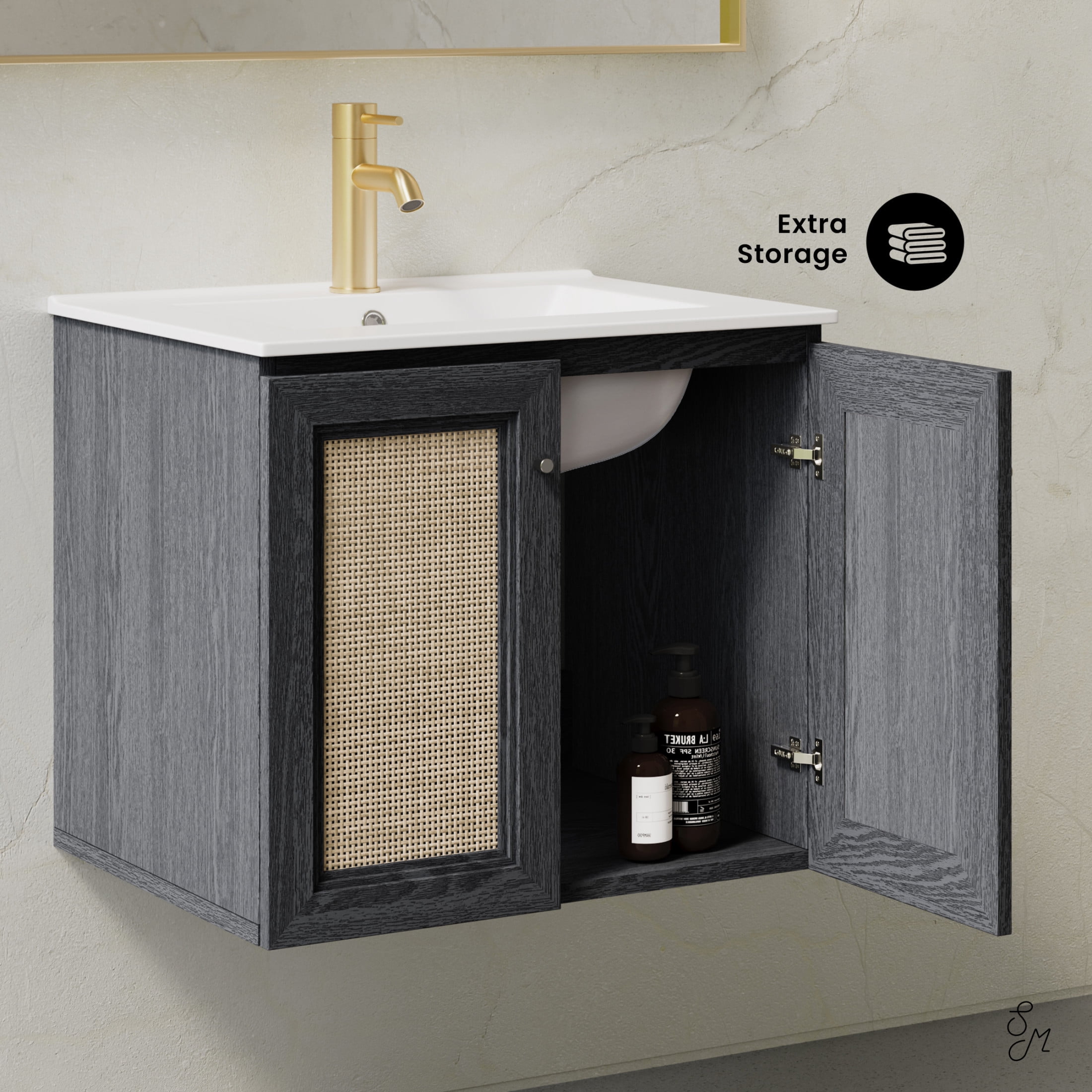 Classe 24" Wall-Mounted Bathroom Vanity in Black Oak with Single Faucet Hole Vanity Top