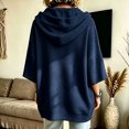 thumbnail image 6 of hlysgo Womens Knit Hoodie Batwing 3/4 Bell Sleeves Oversized Sweatshirts with Kangaroo Pocket Lightweight Casual Pullover Tops Blue,M, 6 of 6