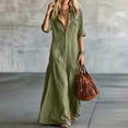 thumbnail image 5 of ChaoHeng Dresses for Women Casual Dresses for Women Plus Size Solid Padded Collared Long Sleeve Pocket Loose Casual Summer Dresses Army Green XL, 5 of 6