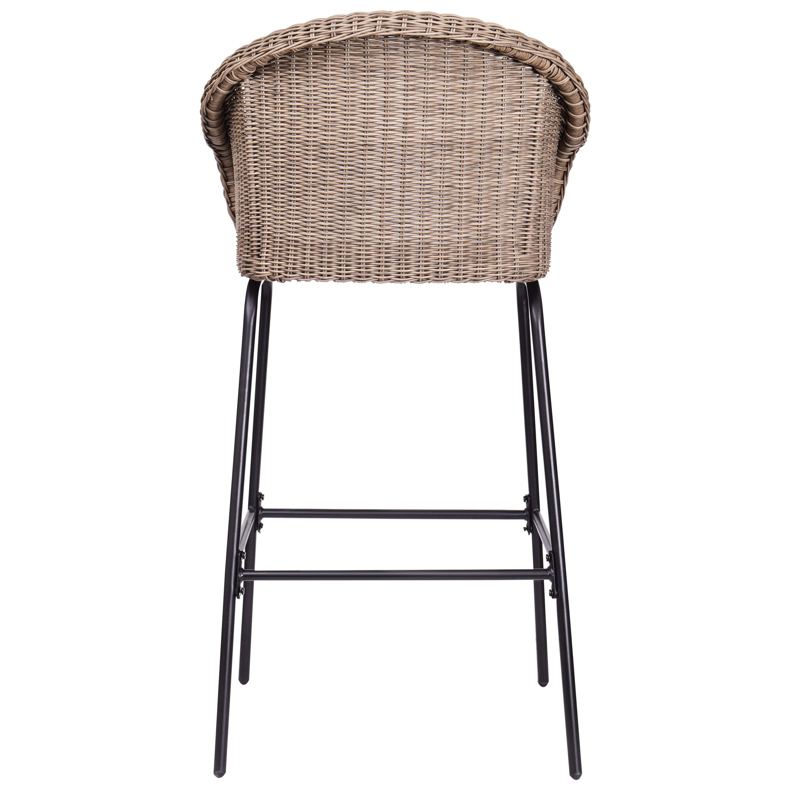 Outdoor Metal Wicker Barstool, Light Brown Faux Wicker, Set of 2