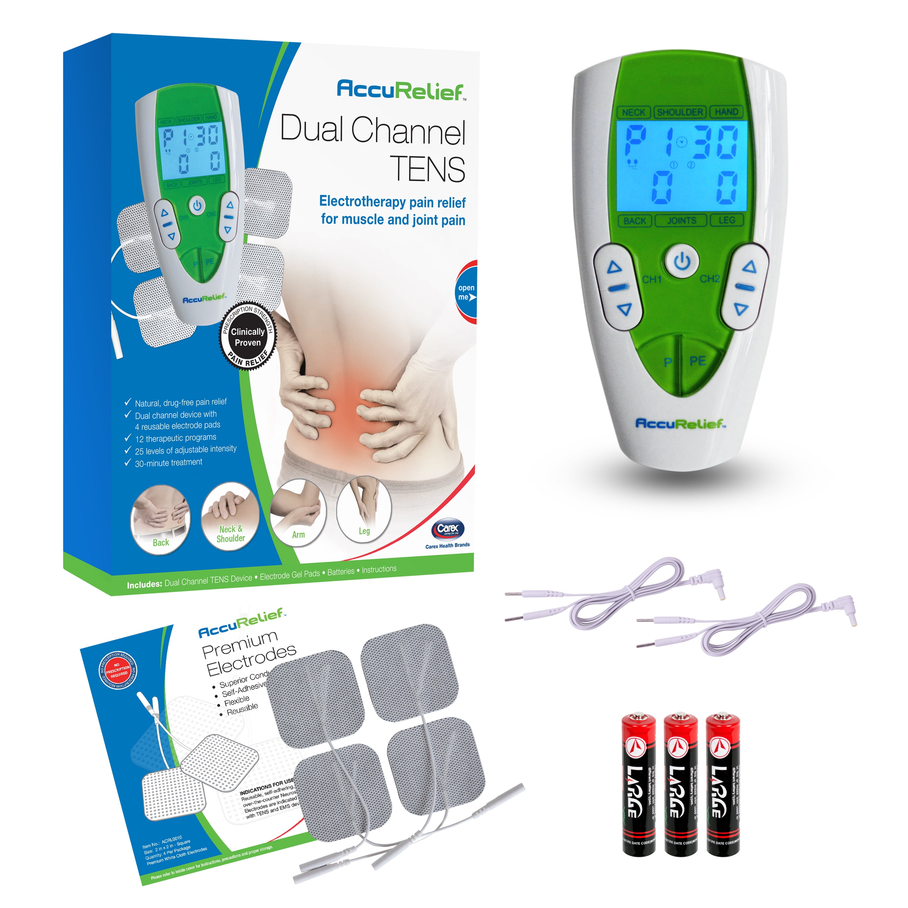 AccuRelief Dual Channel TENS Therapy Electrotherapy Pain Relief System - Wa...
