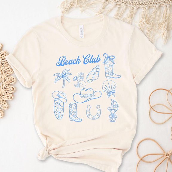 Beach Club T-shirt, Coastal Cowgirl T-shirt, Nautical Summer Vibes T-shirt, Coquette Seashells Matching Vacation T-shirt, Girls Trip Bows T-shirt.