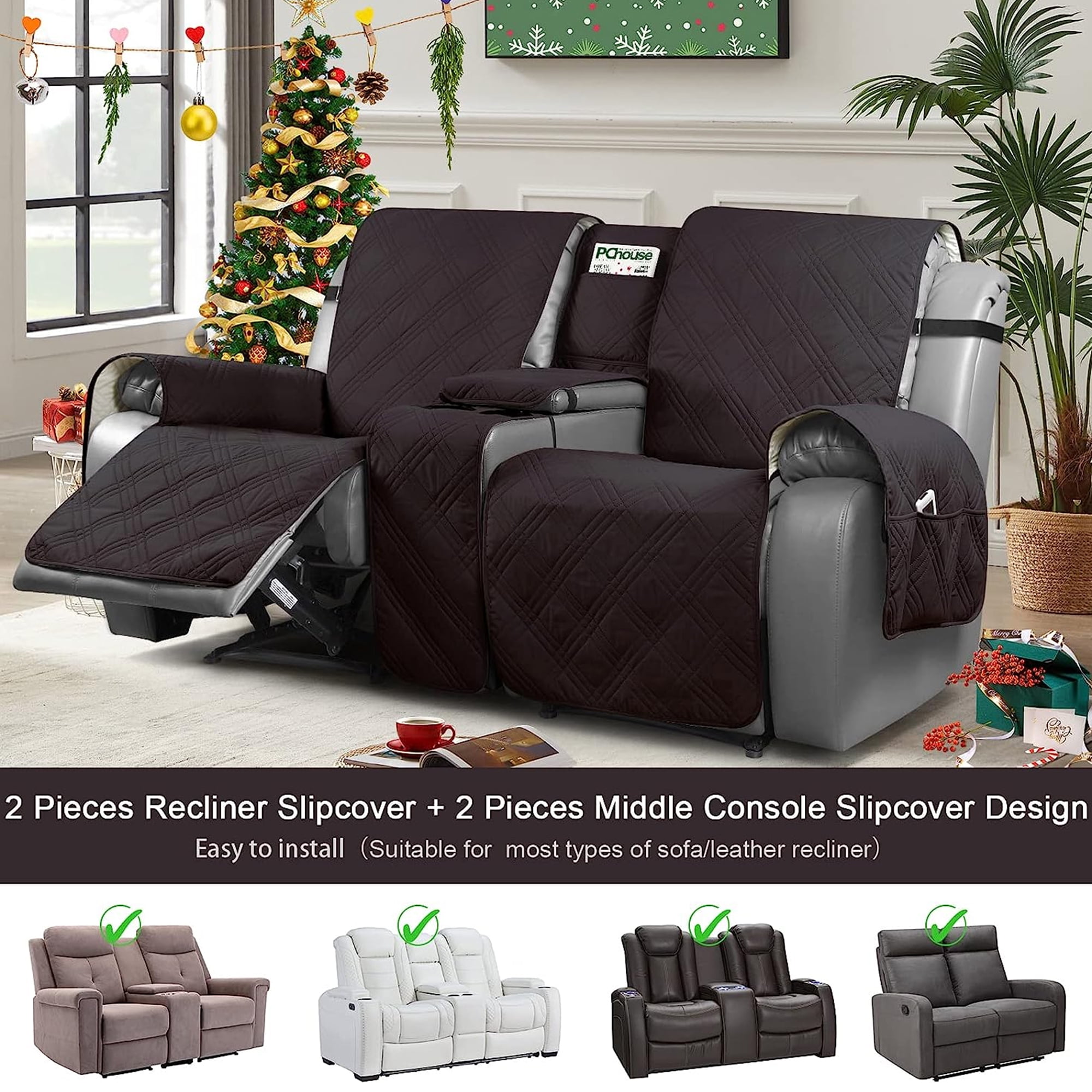 TAOCOCO Recliner Loveseat Covers Non-Slip Pet Cover for ouble Recliner Split Sofa Cover with Console Chocolate