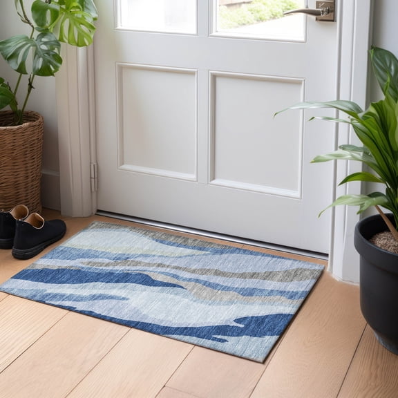 Addison Rugs Chantille Indoor/Outdoor Transitional Waves Blue Washable Rectangle Rug, 1'8" x 2'6"