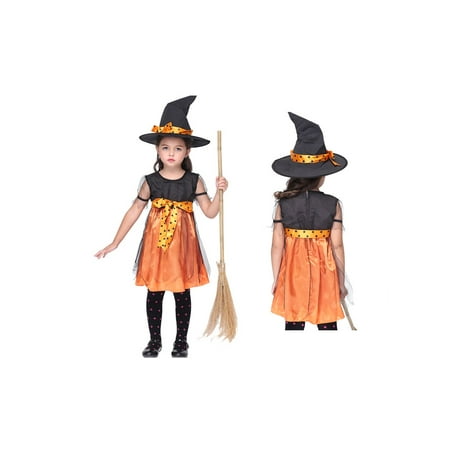 Girl's Classic Pumpkin Witch Halloween Costume 2 Piece Set