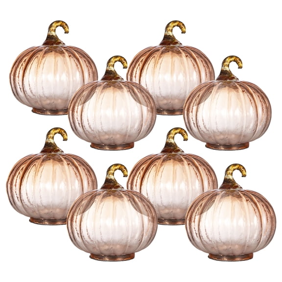 LiviNest Glass Pumpkin Decor Set: Premium Fall Table Centerpieces - 8 Piece Orange Glass Ornaments for Thanksgiving & Harvest Festival Display - Upscale Hospitality & Home Seasonal Arrangements