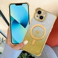 thumbnail image 3 of Magnetic for iPhone 13 Case [Compatible with Magsafe] Glitter Cute Love Luxury Plating Plating Bling Clear Phone Case with Full Camera Lens Case for iPhone 13 Phone Case, Gold (6.1"), 3 of 12