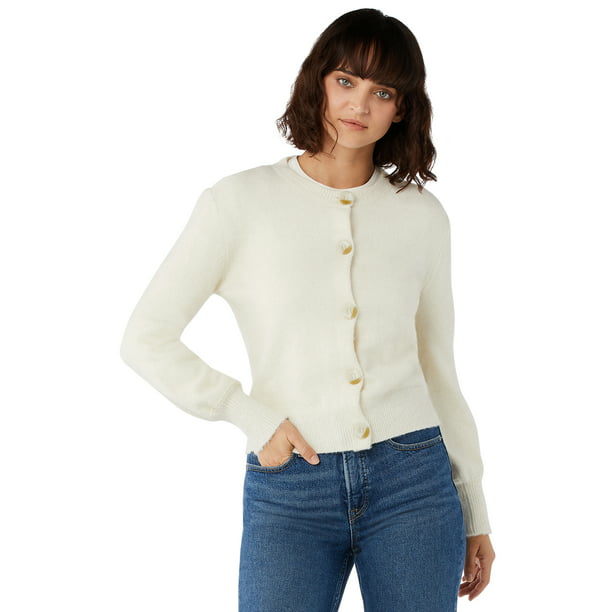 Free Assembly Women’s Cropped Cardigan Sweater with Blouson Sleeves ...