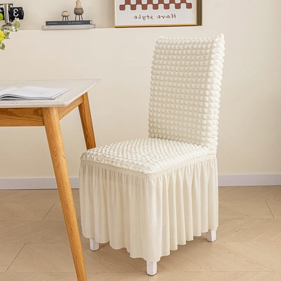 Dining Chair Covers with Skirt, Set of 2 4 6 Chair Covers for Dining Room Parsons Chair Slipcover for Kitchen Wedding Party Banquet Furniture Protector (Off-white,4)