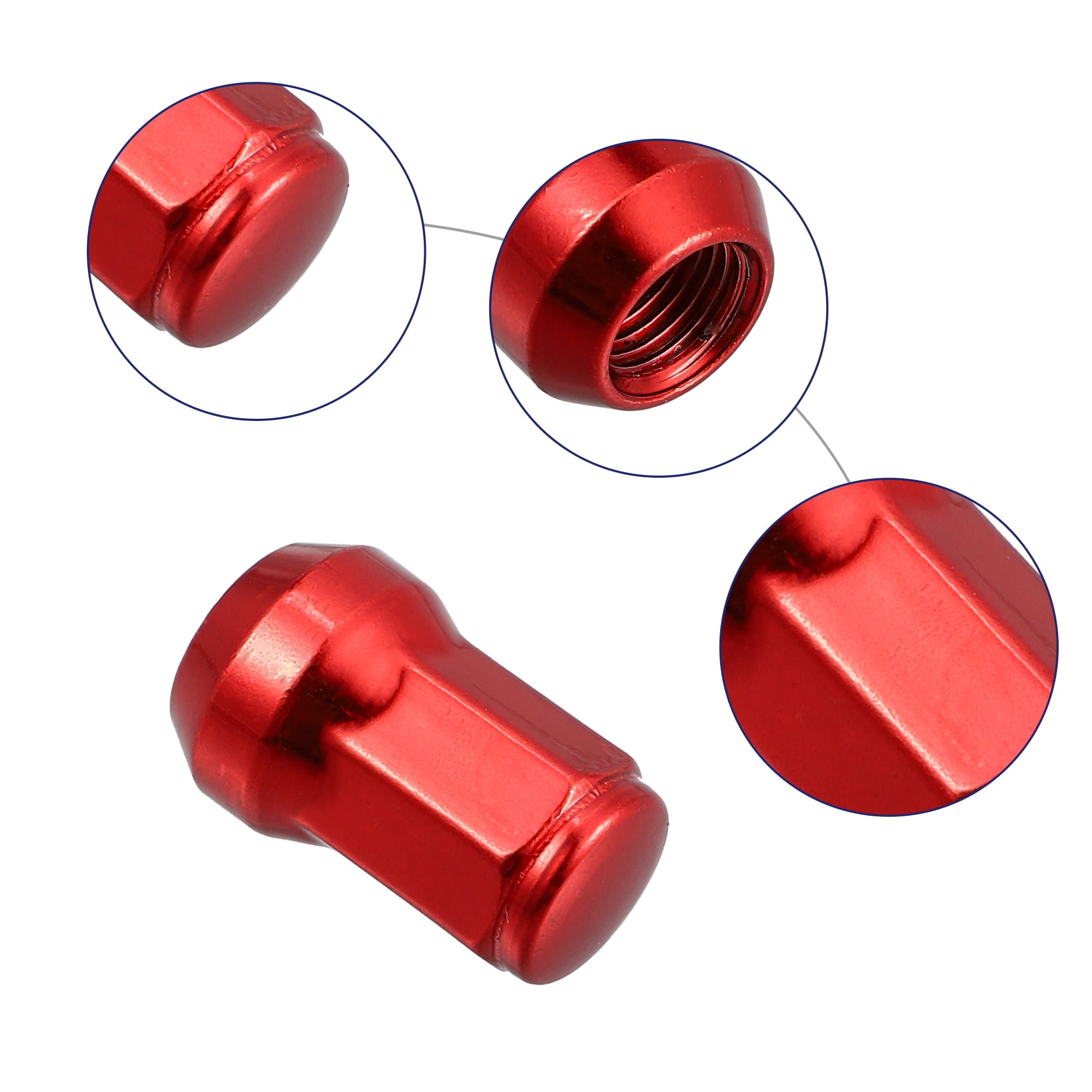 Unique Bargains 1 Set M12 x 1.5 Car Lug Nuts Cone Seat Closed End Bulge Acorn Hex Wheel Nut with Socket Key Red