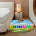 thumbnail image 4 of 3.3ft Washable Round Rug, Cartoon Turtle Colorful Pencil Non-Slip Circle Area Rug for Entryway Bedroom, Blue Sky Green Lawn Ant Flower Butterfly Indoor Accent Floor Mat for Home Decor, 4 of 9