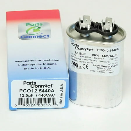 

PartsConnect PCO12.5440A USA Run Capacitor 12 mfd (uf) 440 Volt Oval American Made PartsConnect PCO12.5440A