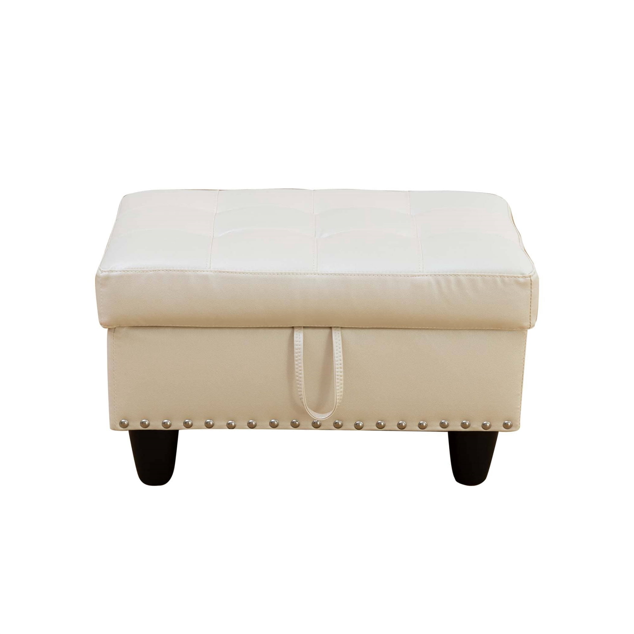 Aukfa 29" Storage Ottoman Bench for Sectional Sofa for Home Office, Nailhead Trim&Lift Top, Leather, White