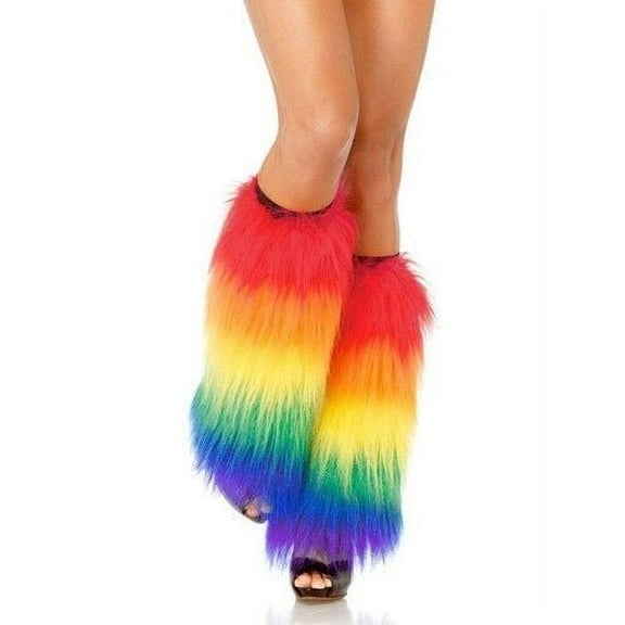 Fuzzy Rainbow Leg Warmers (Pair). LGBTQ Gay and Lesbian Pride Apparel / Clothing