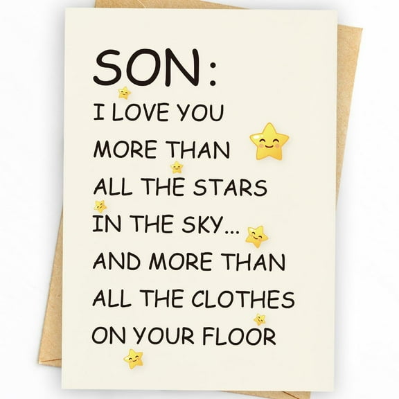 Heartfelt Son Card – "I Love You More Than All the Stars in the Sky" – Fun and Whimsical Design – Blank Inside for Personal Messages – Perfect for Birthdays, Encouragement, or Just Because