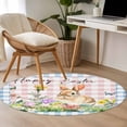 thumbnail image 4 of Round Rug 4Ft Washable Non-Slip, Happy Easter Bunny Circle Area Rugs for Living Room Bedroom, Spring Floral Pink Blue Plaid Indoor Floor Mats Carpet Runner for Home Decor Aesthetic, 4 of 8